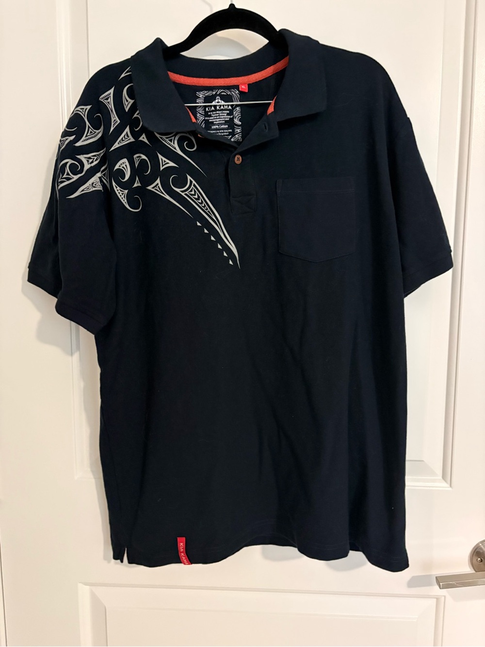 Kia Kaha Navy Polo with Tribal Shoulder Print
